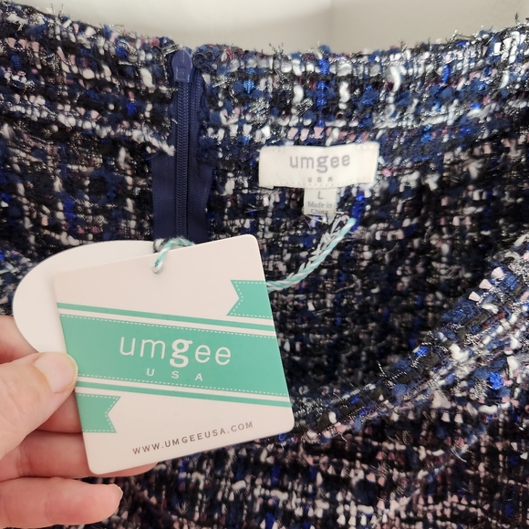 Umgee Skirt NWT womens Large blue white tweed business casual - Picture 2 of 4